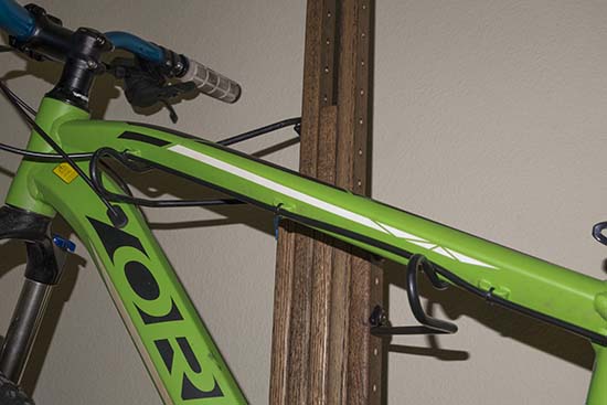 Photgraph of Gear Up OakRak bicycle support hanger holding an Orbea mountain bike.